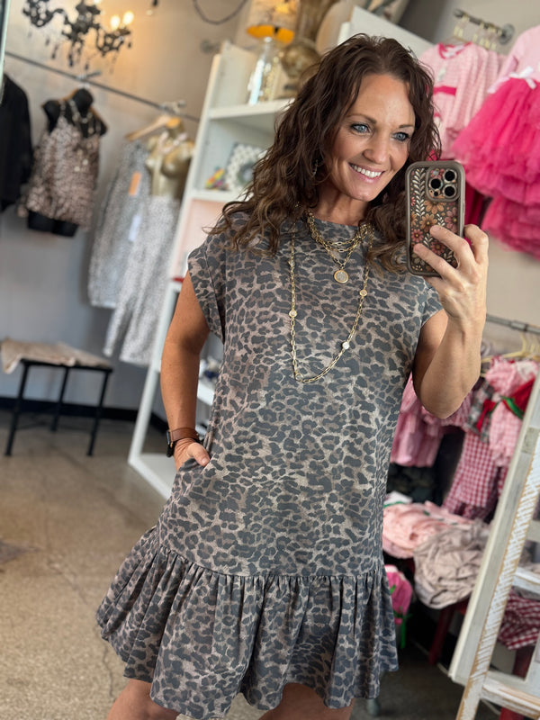 The Denim Leopard Ruffle Dress