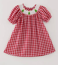 Christmas Tree Smocked Embroidered Dress