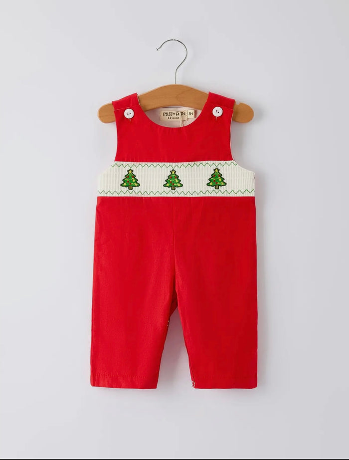 Christmas Tree Smocked Embroidered Boys Romper - SALE