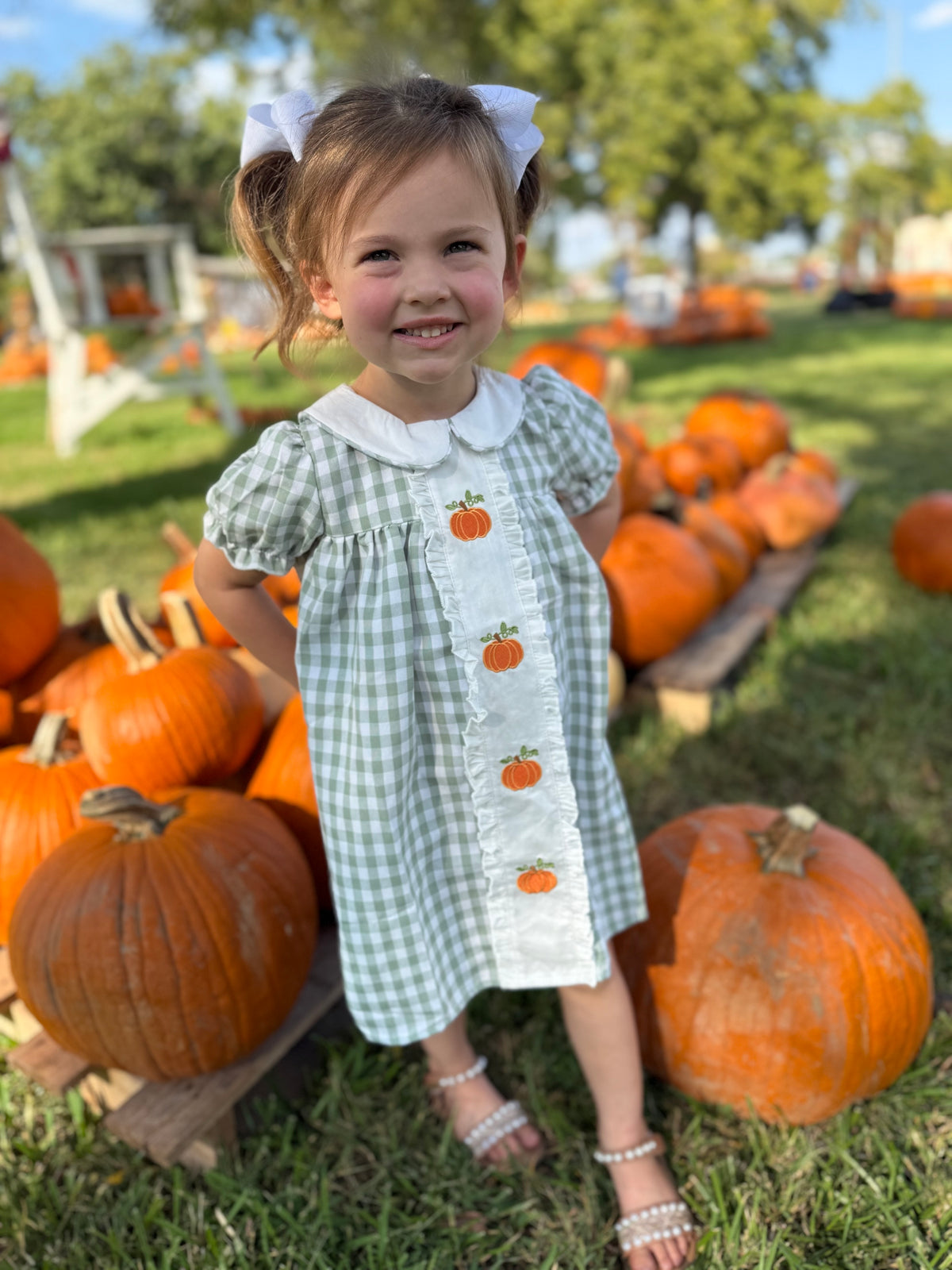 Sage Gingham Pumpkin Dress