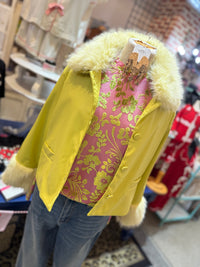 Pink and Yellow Detailed Velvet Top
