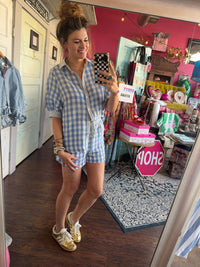 Blue Gingham and Striped Button Up Set