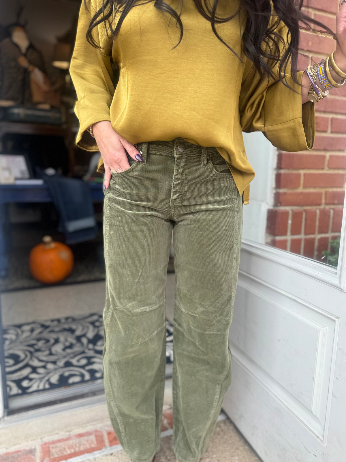 Olive Corduroy Barrel Jeans
