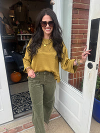 Olive Corduroy Barrel Jeans
