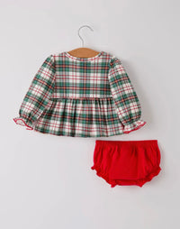 Christmas Plaid Smocked Embroidered Bloomer Set