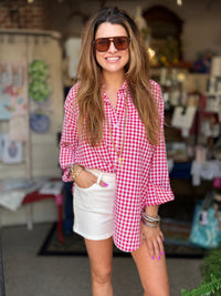 Red Gingham Button Down Top