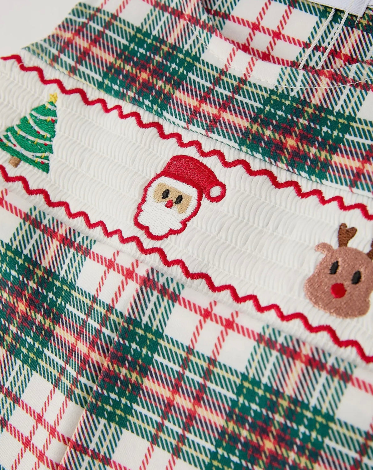 Christmas Plaid Smocked Embroidered Boys Romper