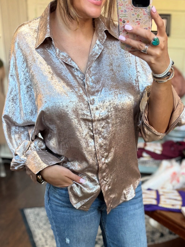 Metallic Glam Button Up