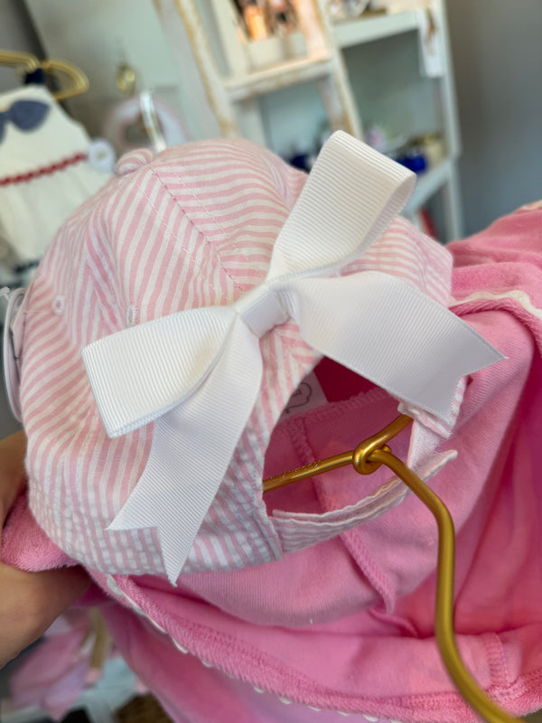 Pink Seersucker Cap with Bow - 2T-5T