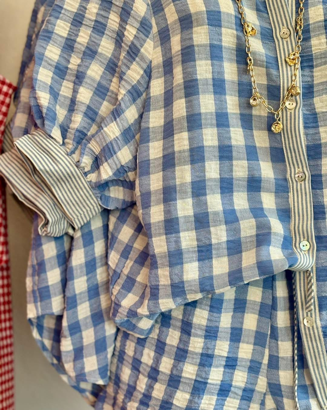 Blue Gingham and Striped Button Up Set