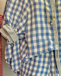 Blue Gingham and Striped Button Up Set