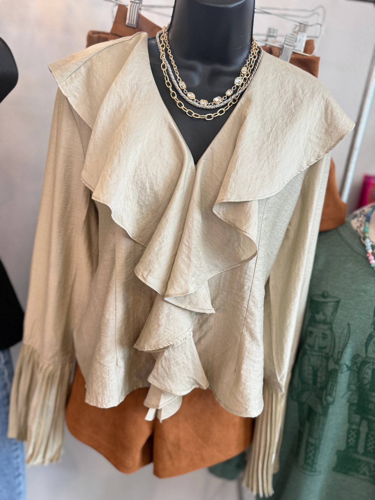 Khaki Ruffle Top