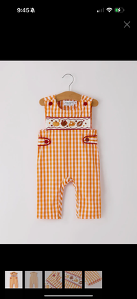 Fall Turkey Gingham Romper -Boys