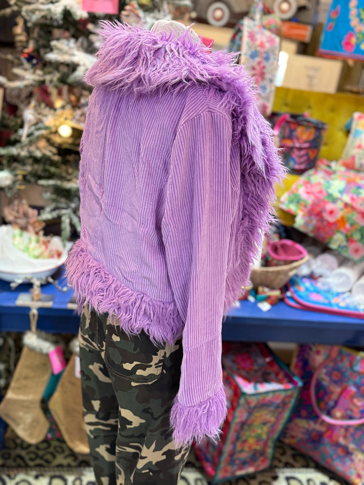 Faux Fur Trim Corduroy Jacket