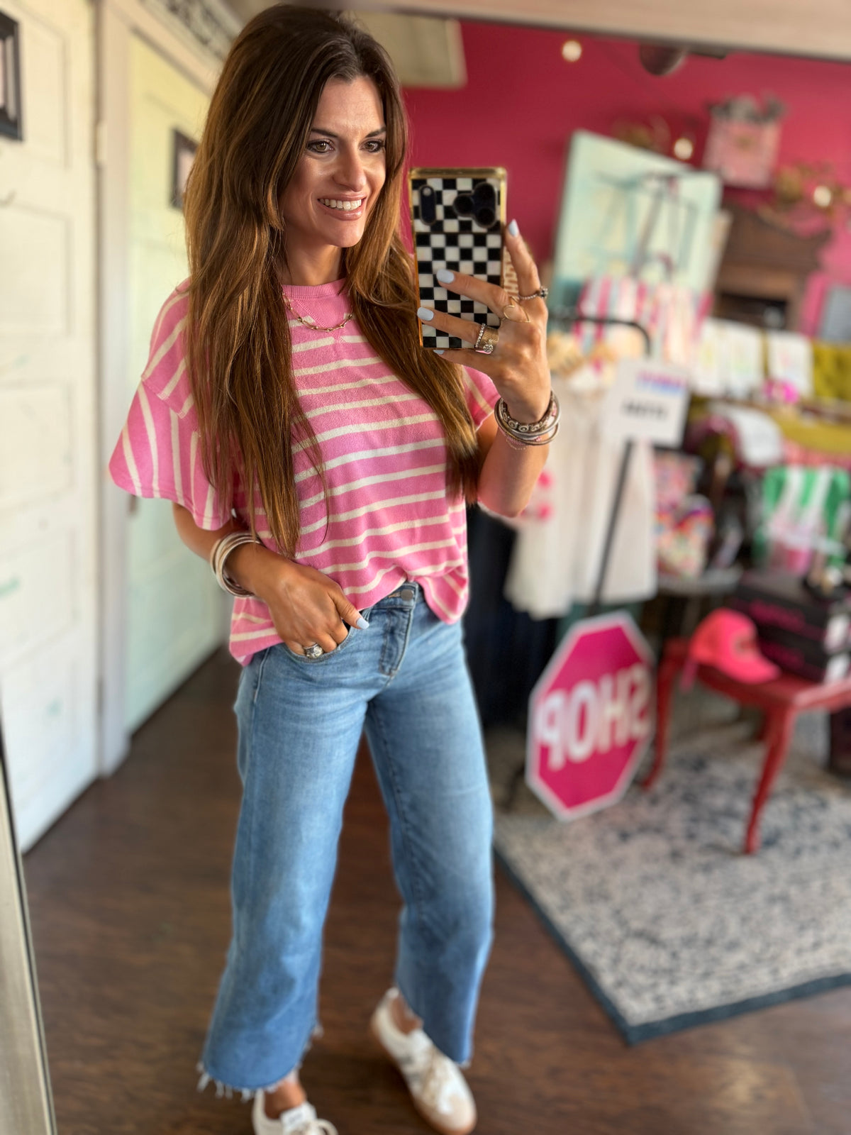 Ruffles & Stripes Top - Pink/White