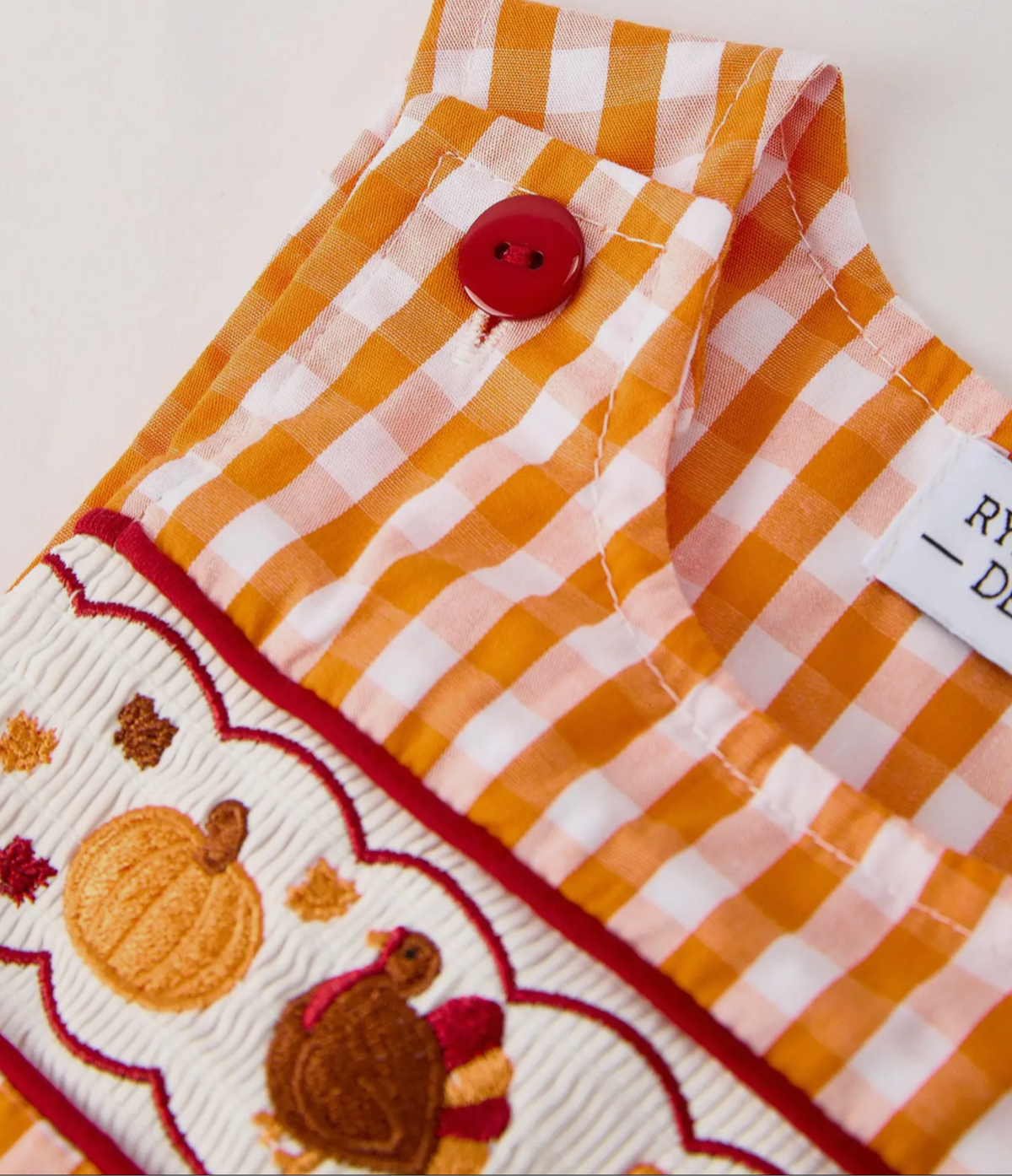 Fall Turkey Gingham Romper -Boys