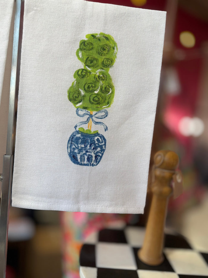 Painted Single Topiary Tea Towel