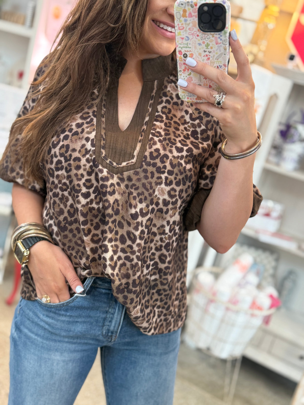 Sassy Leopard Top - Chocolate