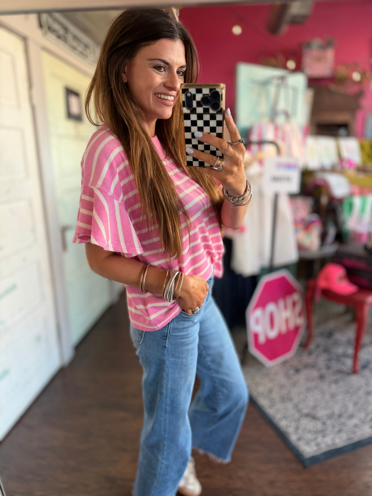 Ruffles & Stripes Top - Pink/White