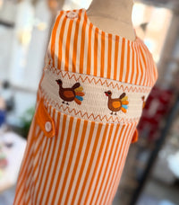 Striped Smocked Embroidered Boys Turkey Romper