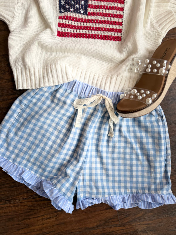 Preppy Gingham Shorts - Blue