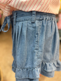 Denim Drawstring Ruffle Shorts