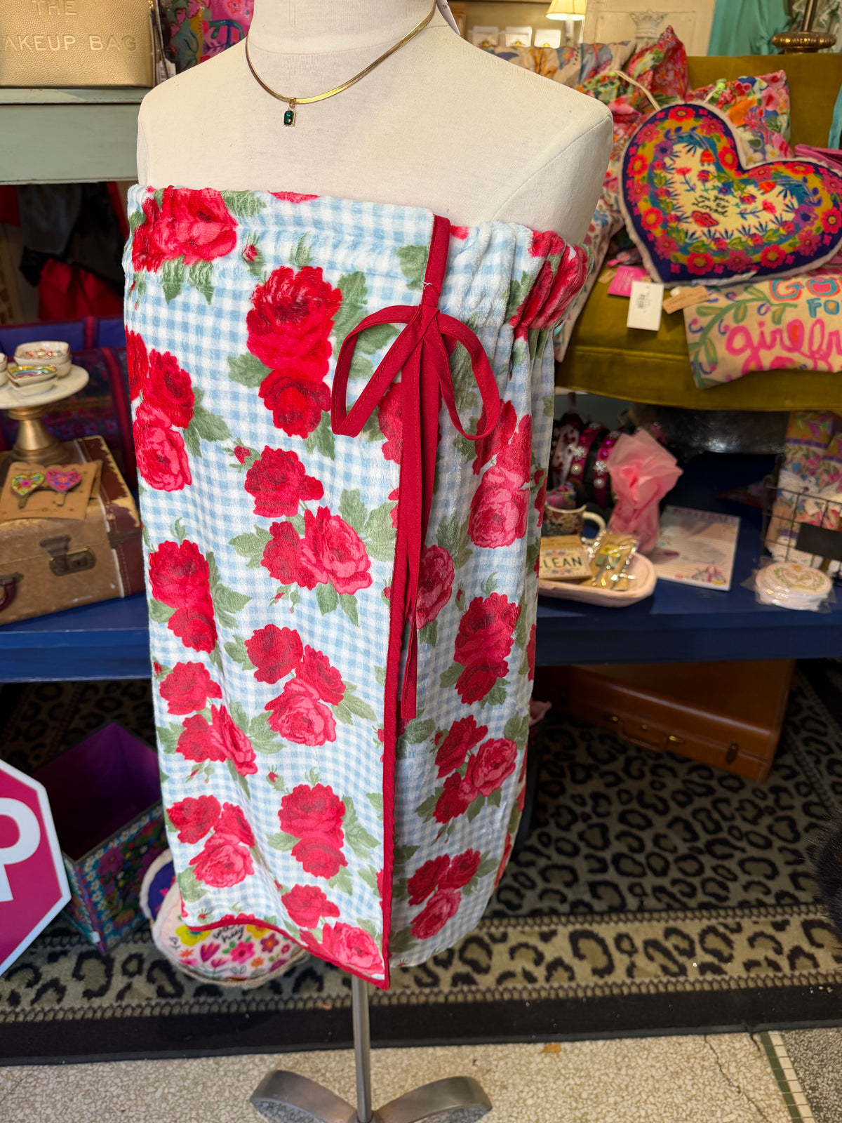 Blue Gingham & Roses Spa Wrap