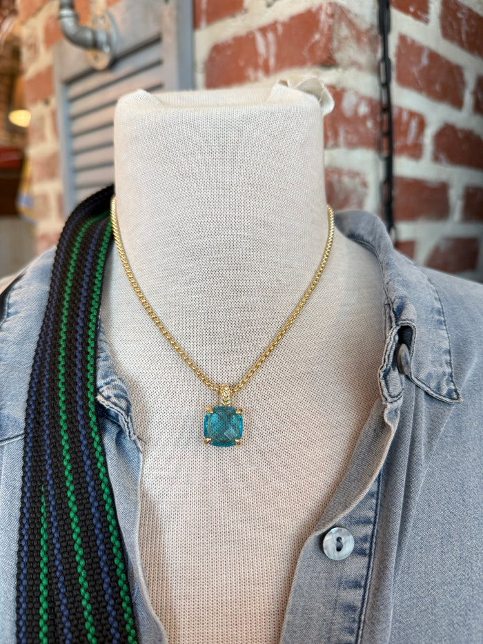 The Lauren Necklace - Blue Stone - 14K GOLD PLATED -Sale