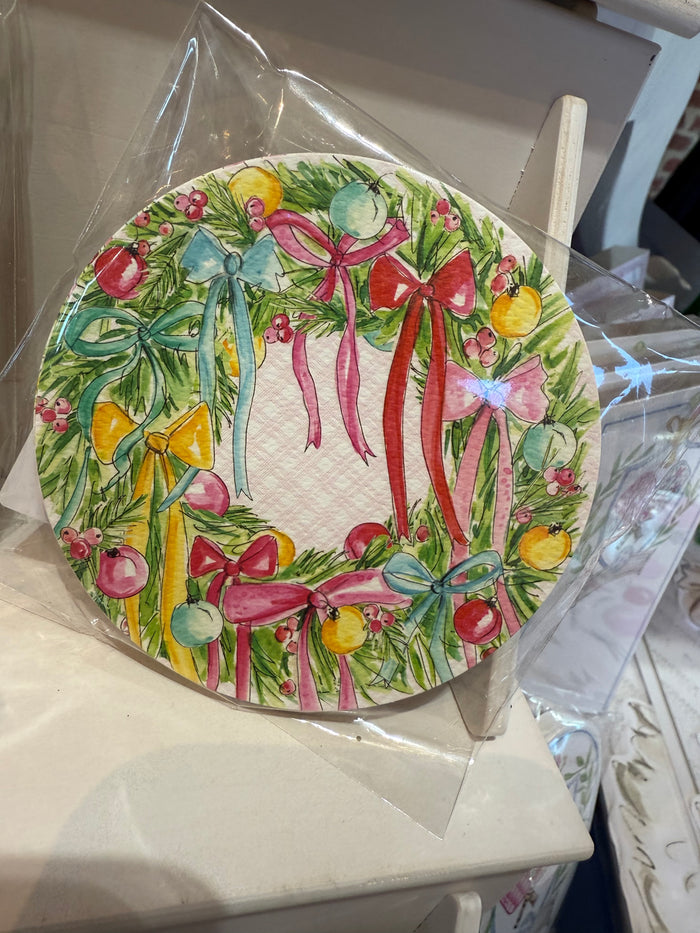 Handpainted Wreath with Ornaments - Coasters 20