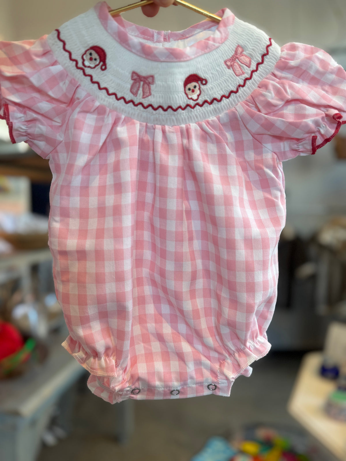 Pink Gingham Santa & Bows Bubble