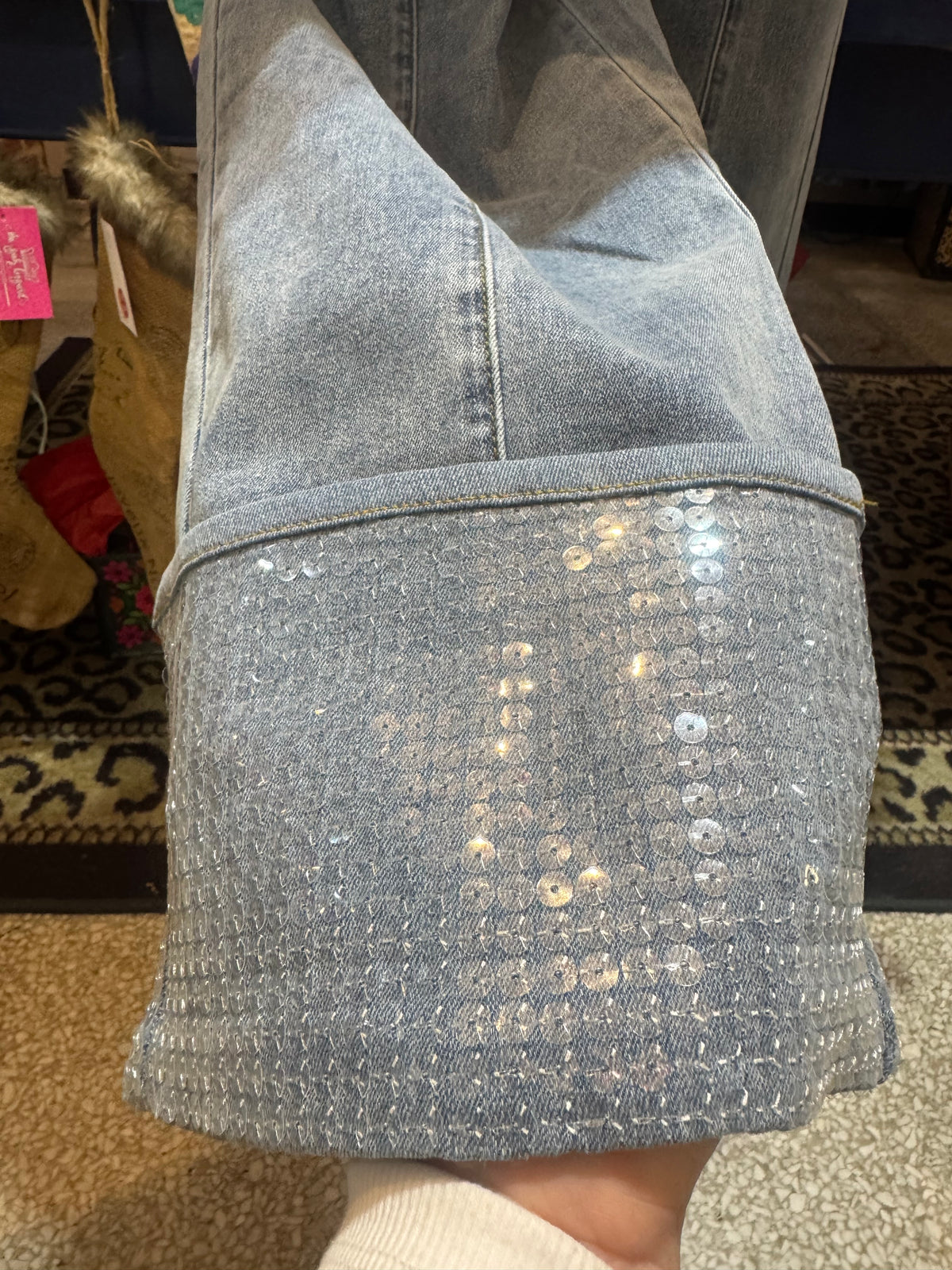 Sequin Cuffed Denim Jeans