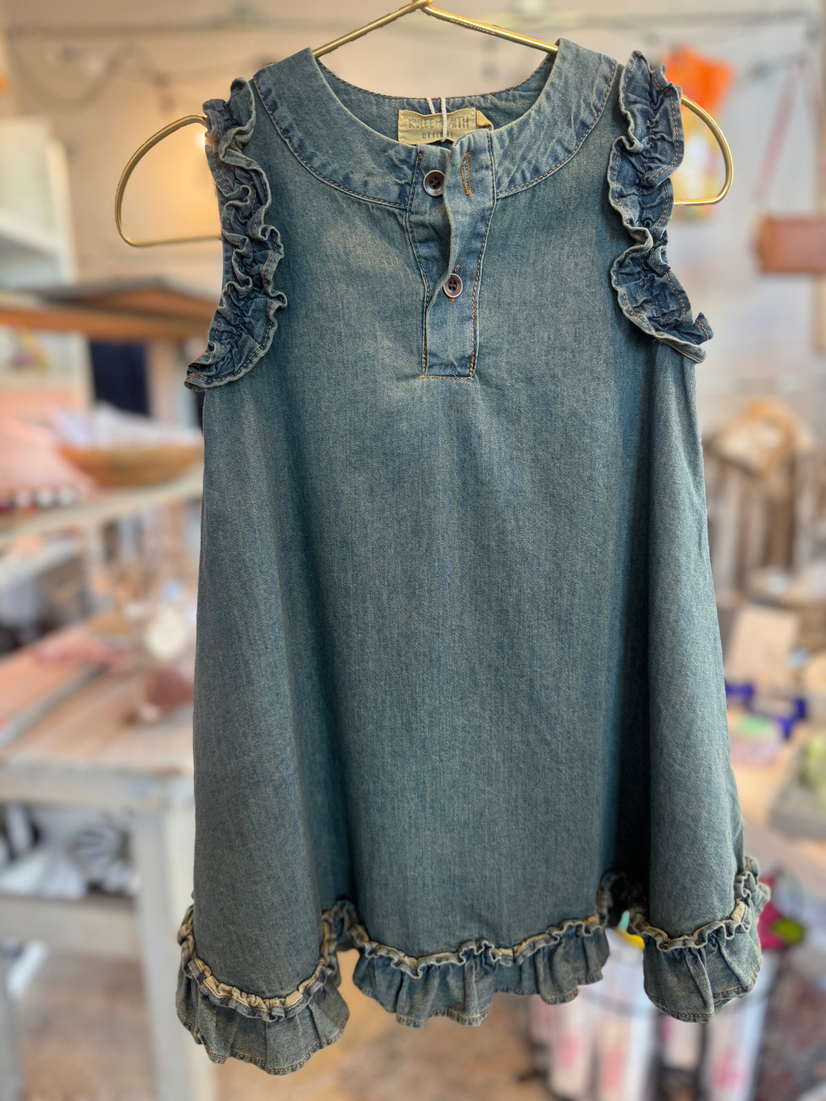 Girl's Denim Ruffle Dress