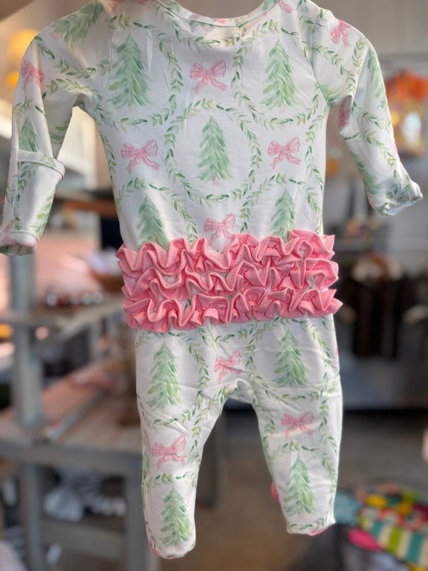 Christmas Wreath Ruffle Bottom Sleeper