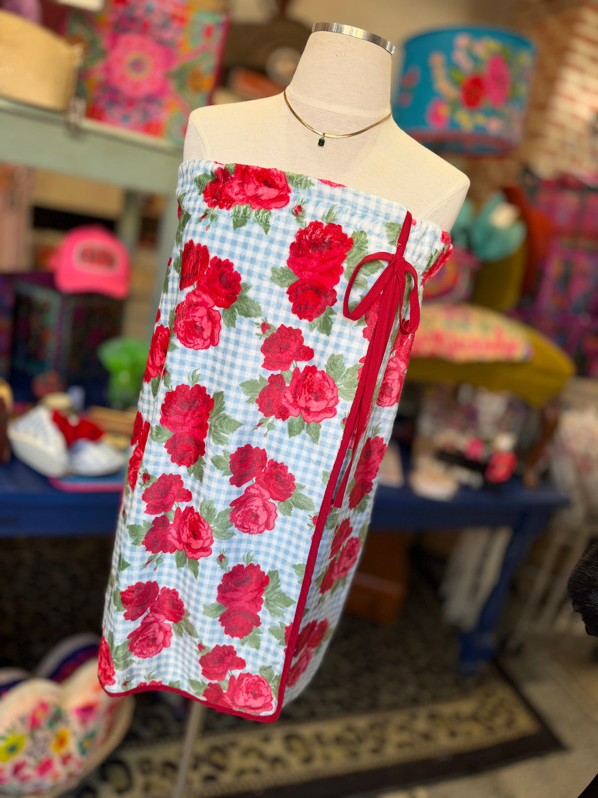 Blue Gingham & Roses Spa Wrap