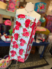 Blue Gingham & Roses Spa Wrap