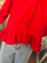 Ruffle Hem Button Up - Red