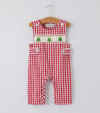 Christmas Tree Smocked Embroidered Boys Romper