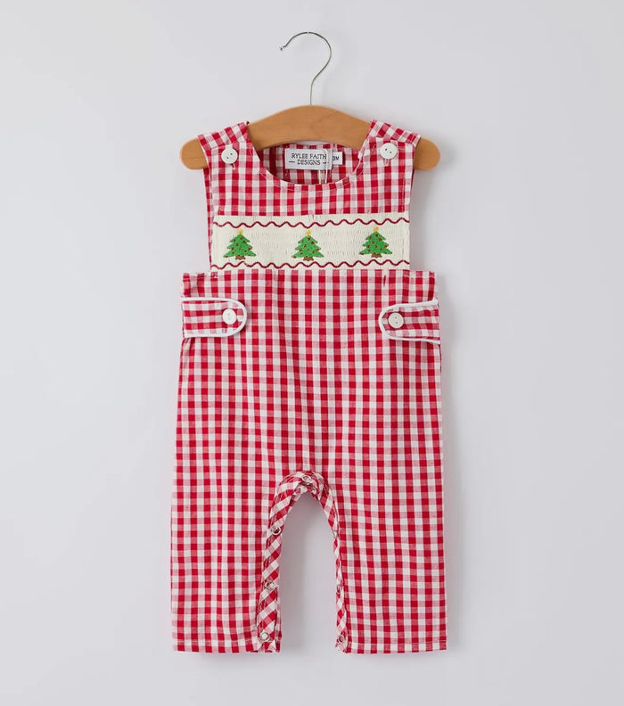 Christmas Tree Smocked Embroidered Boys Romper - SALE