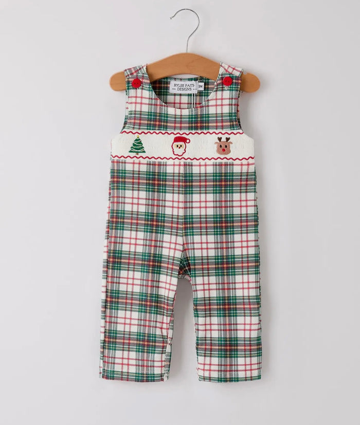 Christmas Plaid Smocked Embroidered Boys Romper - SALE