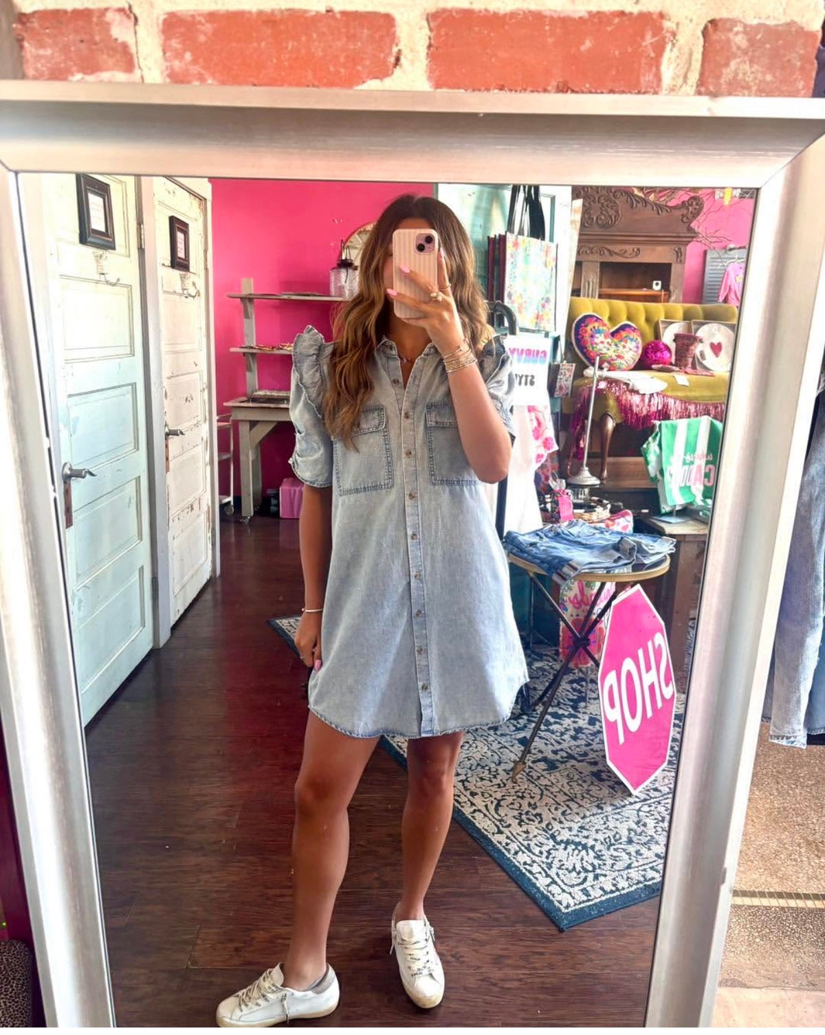Denim Ruffle Button Down Dress