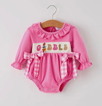 "Gobble" Smocked Embroidered Girls Romper