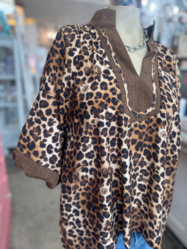 Sassy Leopard Top - Tan