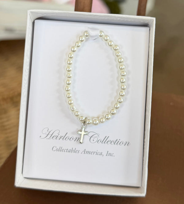 Baby Bracelet - Freshwater Pearls 5" Rhodium Finish Cross