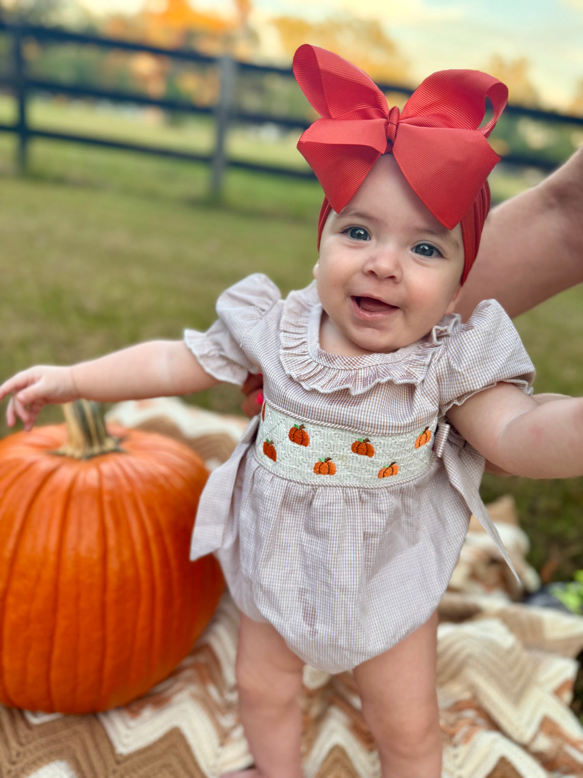Smocked Pumpkin Gingham Bubble - Girls