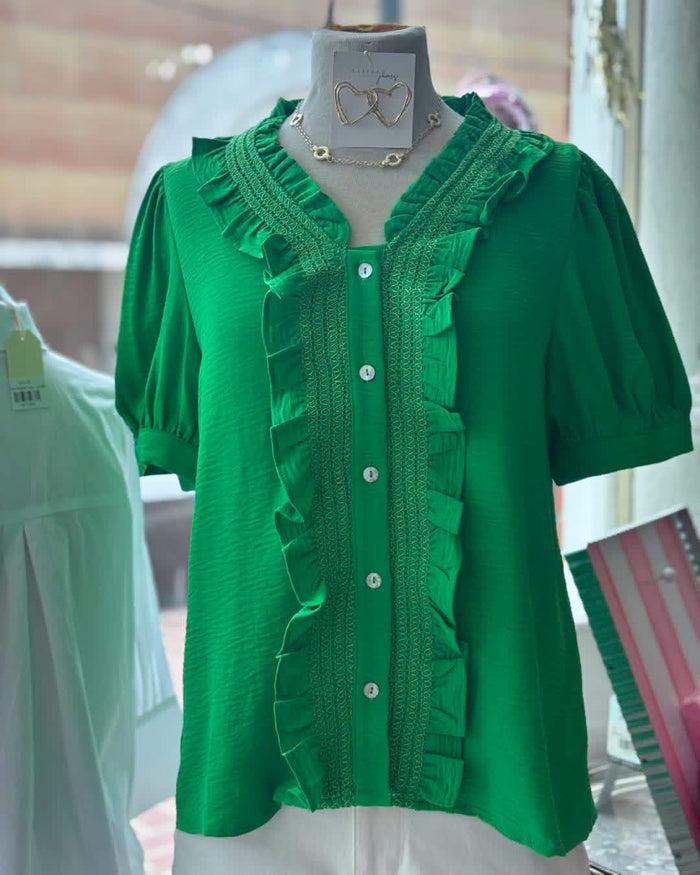 Lucky Green Ruffle Top
