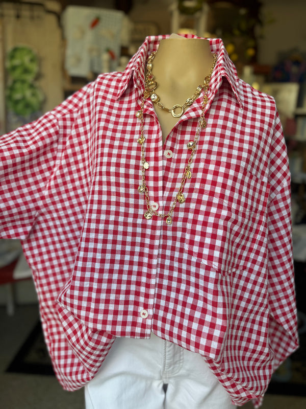 Red Gingham Button Down Top