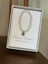 Baby Bracelet - Freshwater Pearls 5" Rhodium Finish Heart