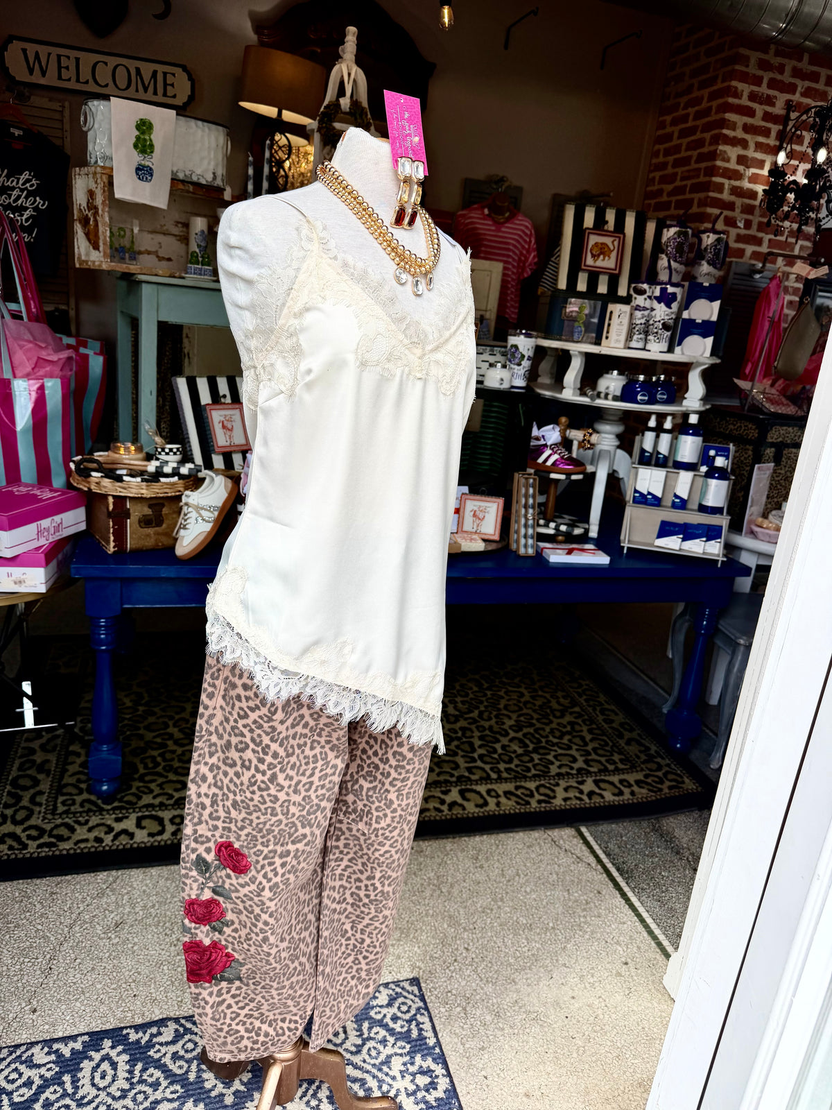 Leopard Barrel Jeans - Rose Embroidery