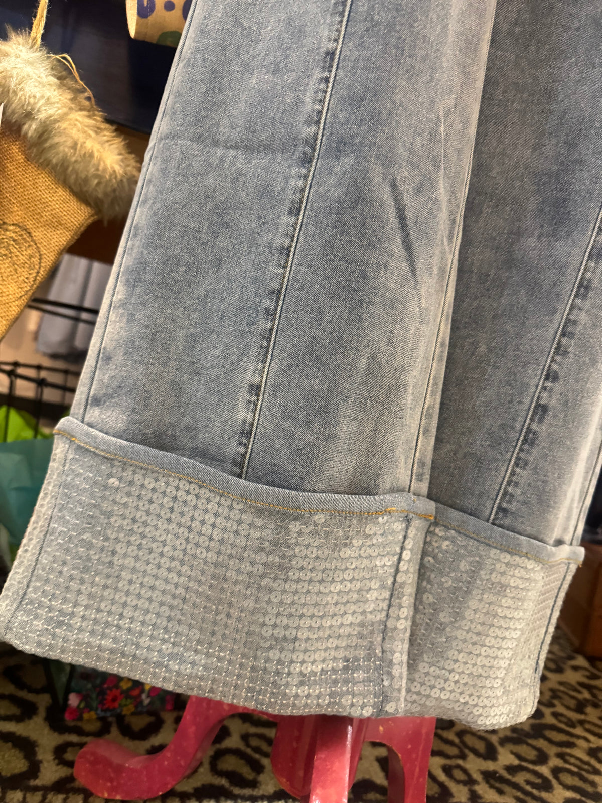Sequin Cuffed Denim Jeans