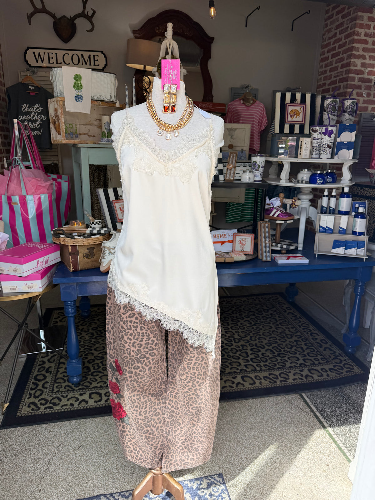 Leopard Barrel Jeans - Rose Embroidery